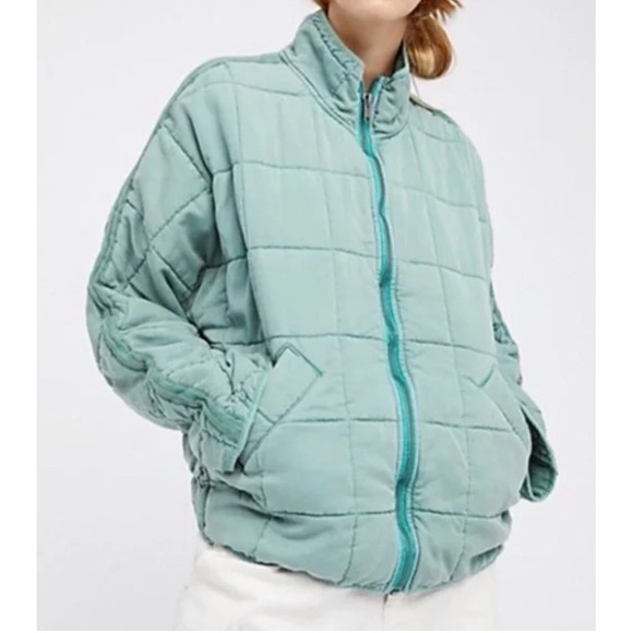 Free People Quilted Dolman Jacket Mint Green Oversized Puffer Coat - Picture 1 of 6